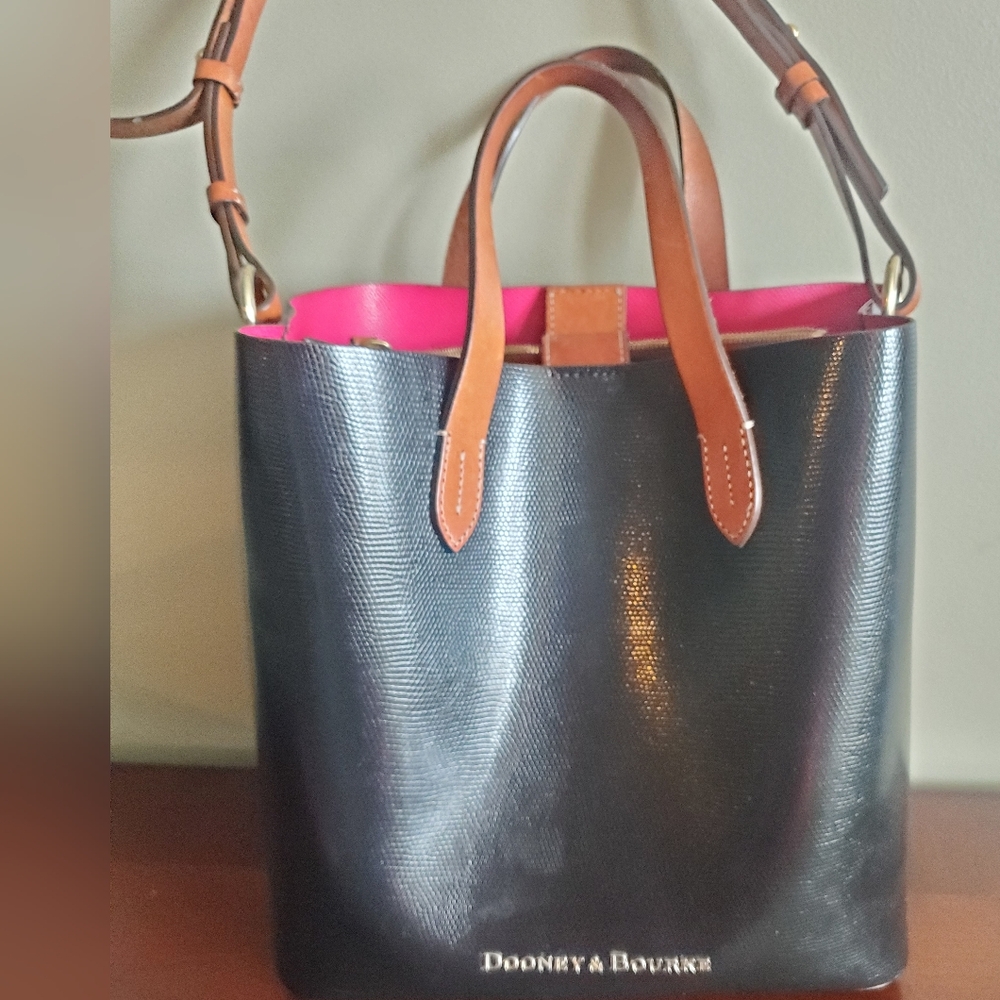 Dooney & Bourke Lilliana Black Pebble Tote with Pink Interior&Matching Wallet